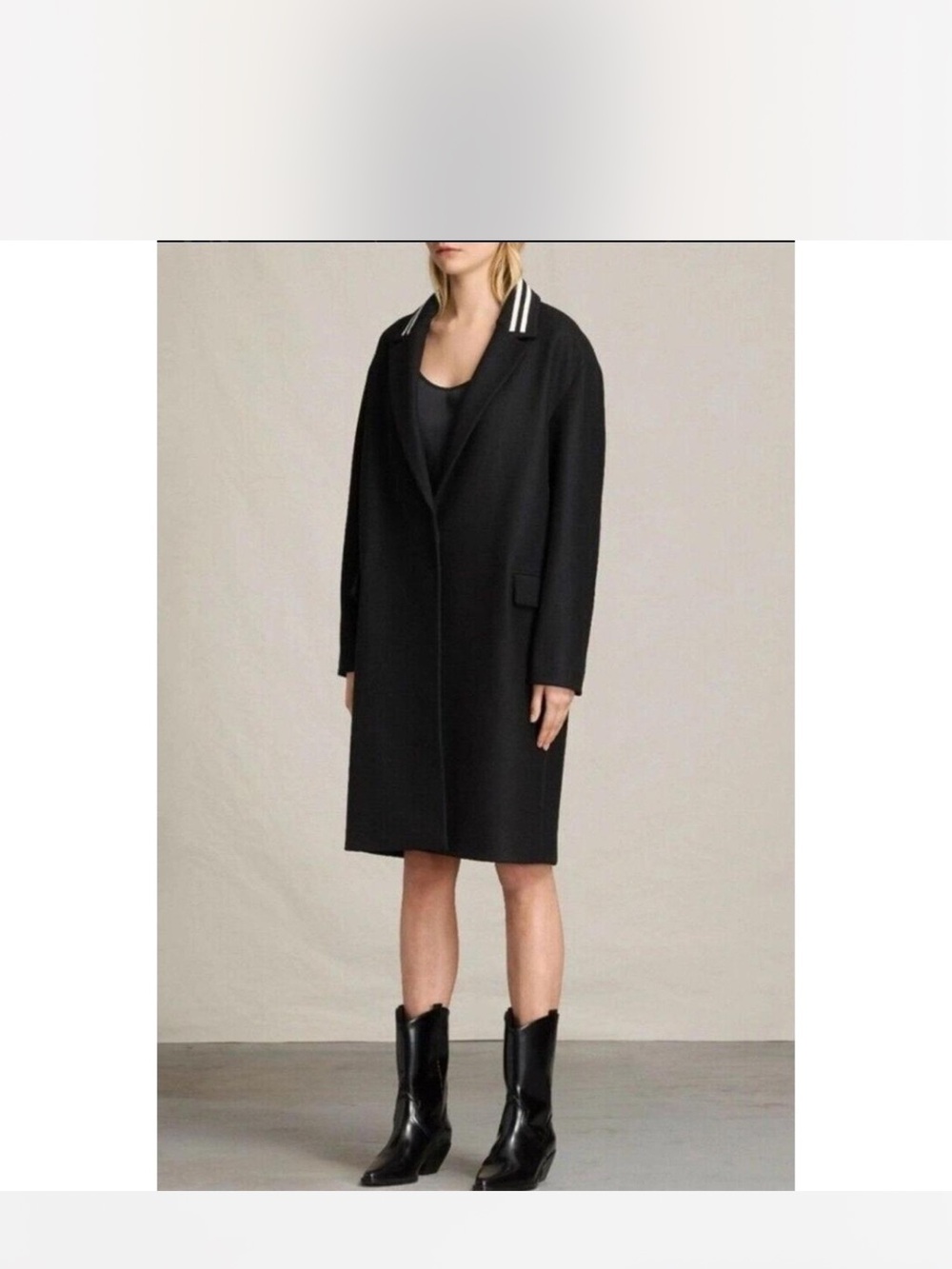 Black Long Coat with Striped Collar size Small